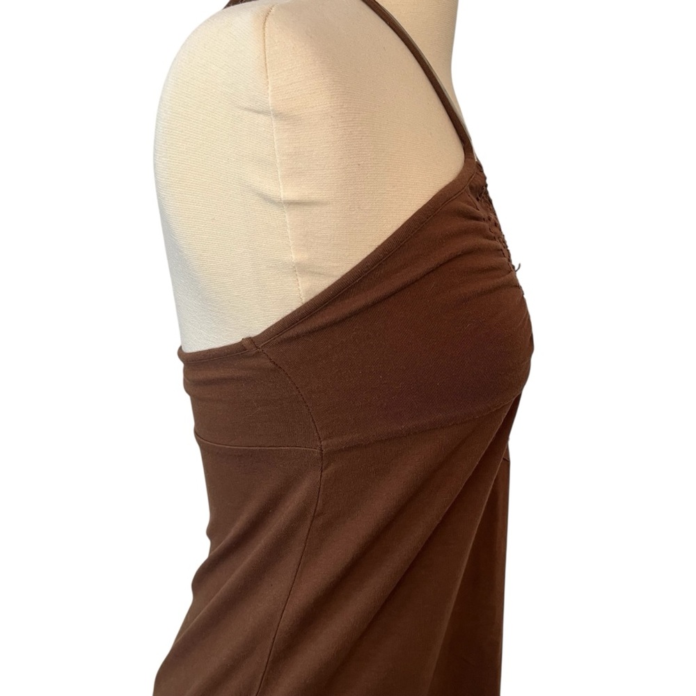 Vintage Y2K AEO halter sun dress brown cross strap tie back embroidered XS - Picture 13 of 16